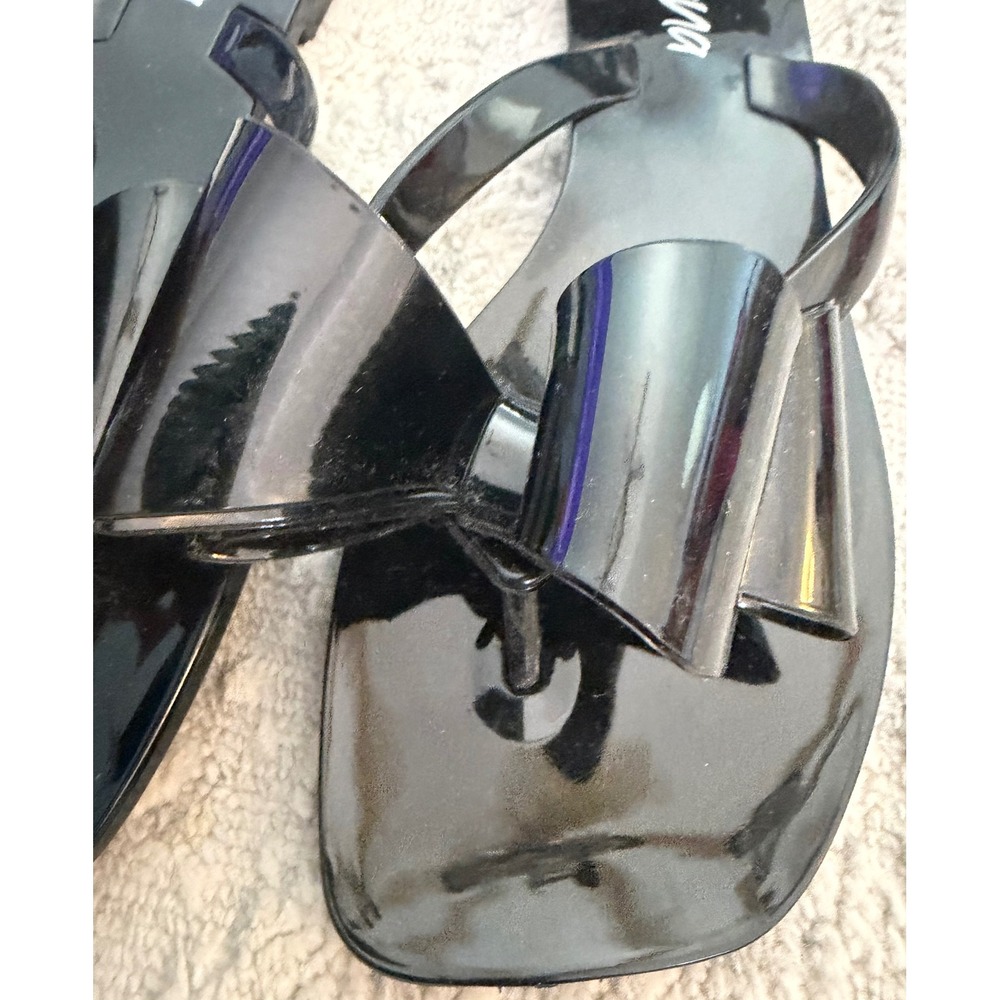 Liliana Black Jelly Thong Sandals Oversized Bow Flat Slides Women Size 9 - Picture 4 of 4